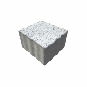 Beyaz renkte, kumlu bir yüzeye sahip beton begonit parke taşı tek başına durmaktadır.