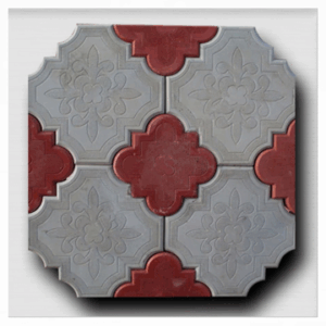 Orkide desenli tretuvar karolarının döşenmiş yüzeyinin zarif görünümü.