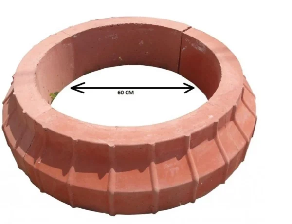 Kırmızı beton çizgili ağaç dibi bordürü, yuvarlak, 60 cm