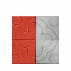 Stilize edilmiş papatya çiçeği desenlerine sahip kırmızı ve beyaz renkli tretuvar karoları.