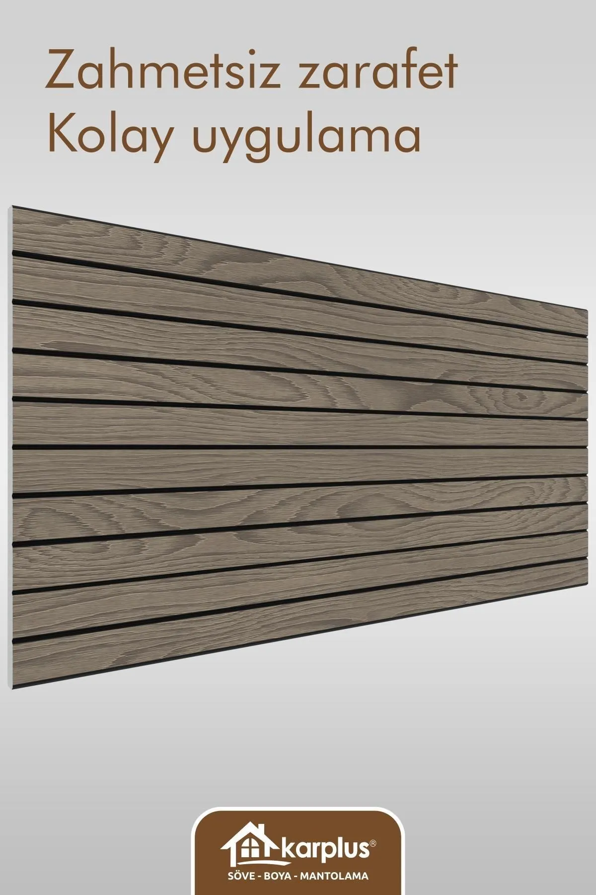 Karplus strafor panel, ahşap görünümlü duvar kaplama, ısı yalıtımlı panel, ses yalıtımlı panel, dekoratif strafor, iç cephe panel, dış cephe panel