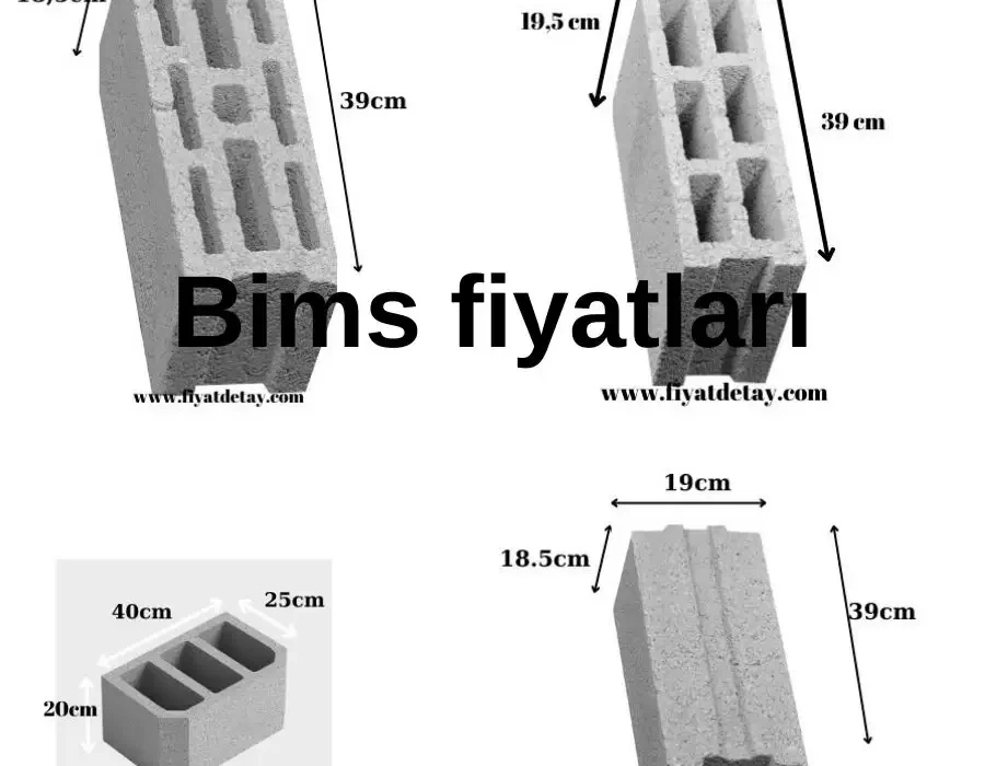 Hafif yapılı bims bloklarının ölçüleri ve 2024 fiyat bilgisi tablosu.