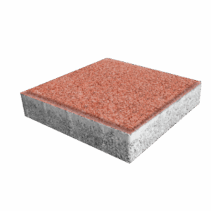 Kaymaz yüzeyli, kırmızı renkte 20x20 cm beton kumlamalı parke taşı