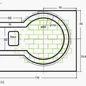 Beyaz sıvalı, kırmızı tuğla kemerli fırın ve entegre kırmızı tuğla nişli barbekü/ocak ünitesi. Fırın termometreli ve paslanmaz çelik bacalı.