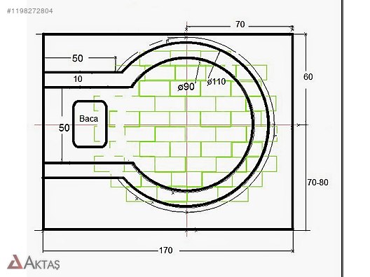 Beyaz sıvalı, kırmızı tuğla kemerli fırın ve entegre kırmızı tuğla nişli barbekü/ocak ünitesi. Fırın termometreli ve paslanmaz çelik bacalı.