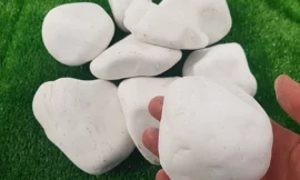 Elde tutulan 6-10 cm ebatlarında beyaz cilalı peyzaj dolomit taşları