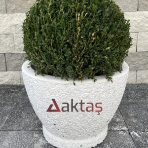 Aktaş Beyaz Dolomit Yuvarlak Saksı (60x60x44 cm)