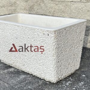 Aktaş Emirgan Beyaz Dolomit Dikdörtgen Saksı (80x40x44 cm)