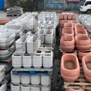 Aktaş Oval Beton Saksı (100x50x40 cm) – Canlı Kırmızı Renk - Dekor Taşı