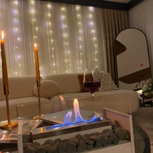 Lampello Masa Üstü Şömine Masaüstü Beyaz Yk - Siyah Taşlı, Yakıt Hediyeli