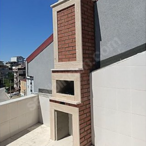 Aktaş Mini Bahçe Şöminesi Gri Tuğladan Yapılmış