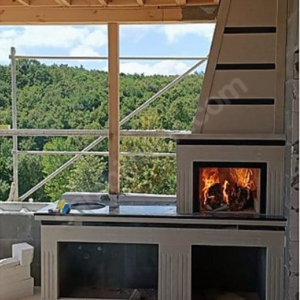 Aktaş Mini Bahçe Şöminesi Gri Tuğladan Yapılmış