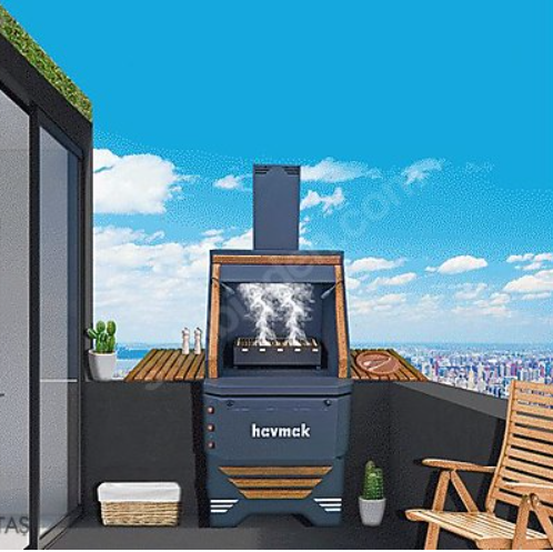 Aktaş Mini Bahçe Şöminesi Ahşap Bacalı