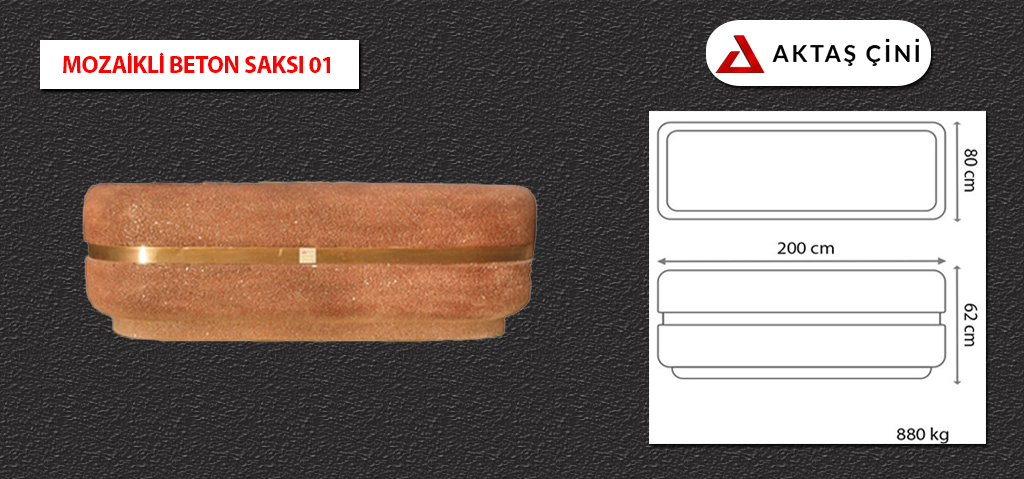 Mozaikli Beton Saksı 80x200x62 cm 880 Kg