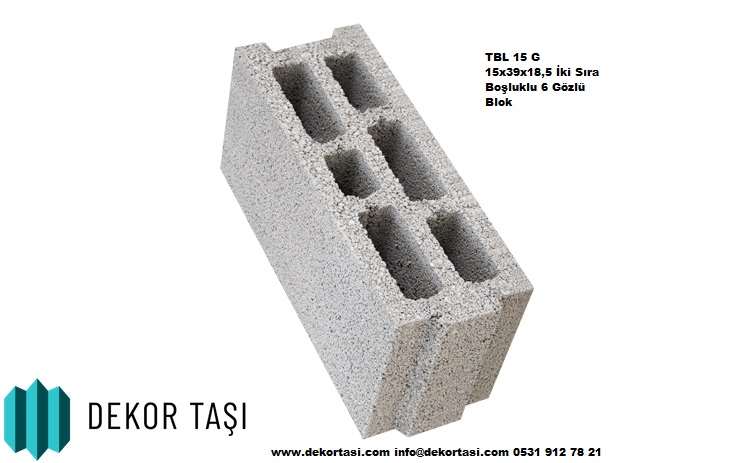 TBL 15 G 15x39x18,5 İki Sıra Boşluklu 6 Gözlü Blok