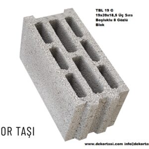 TBL 19 G 19x39x18,5 Üç Sıra Boşluklu 8 Gözlü Blok