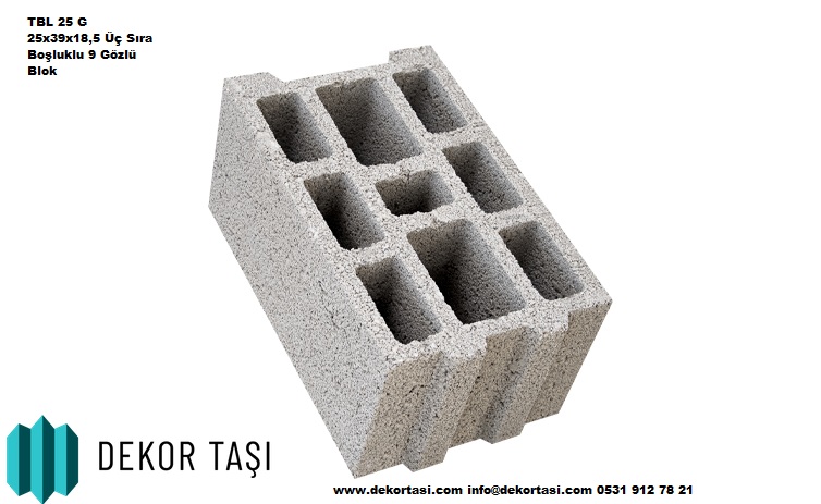 TBL 25 G 25x39x18,5 Üç Sıra Boşluklu 9 Gözlü Blok