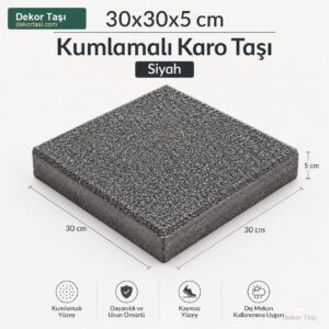 30x30x5 cm Kumlamalı Dış Mekan Zemin Karosu Siyah