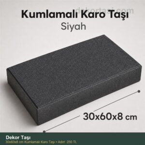 30x60x8 cm Kumlamalı Karo Taşı Siyah