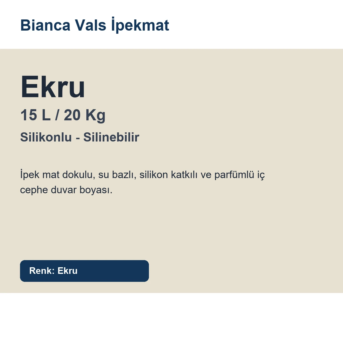 Bianca Vals İpekmat Silikonlu Silinebilir Duvar Boyası Parfümlü 15 L Ekru