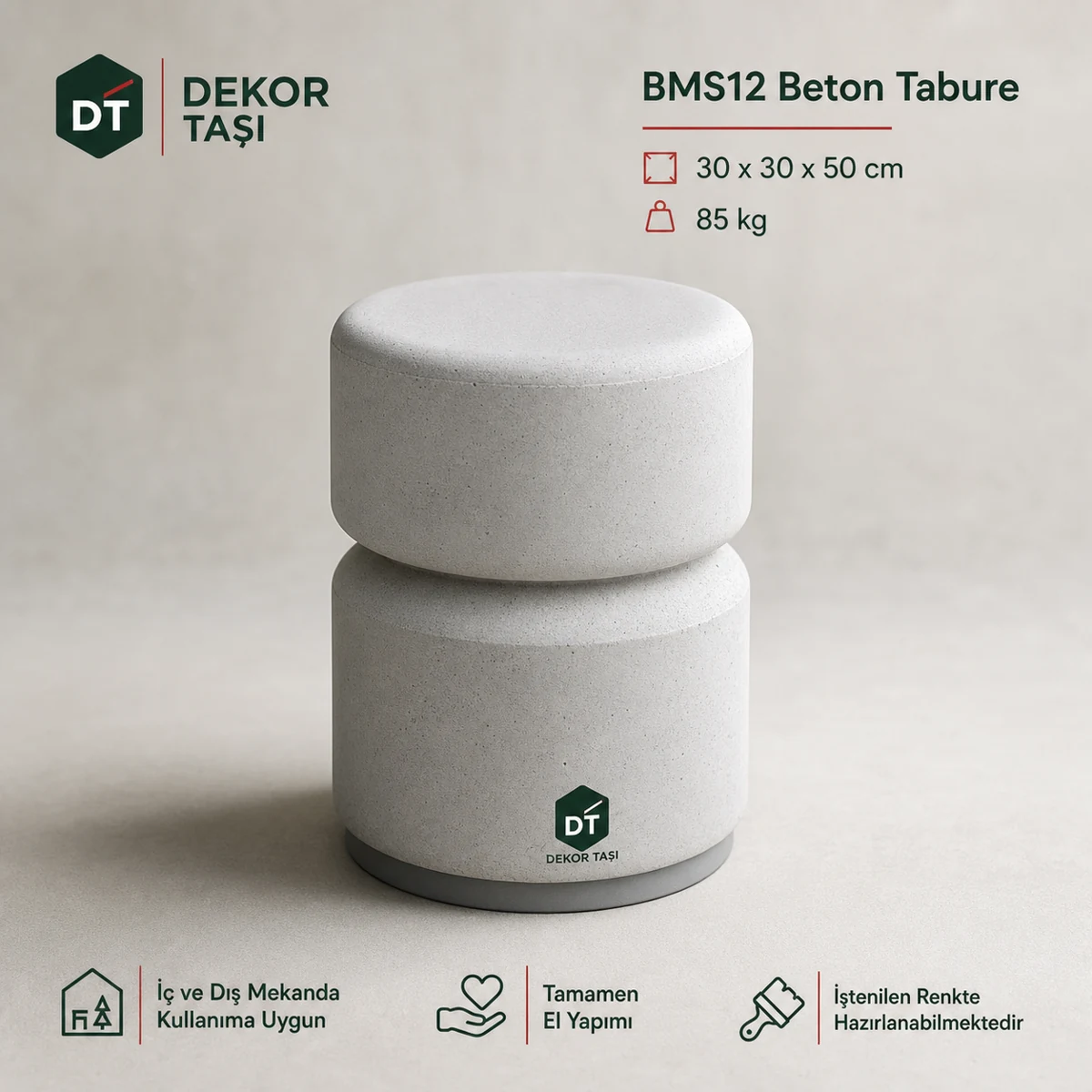 BMS12 beton tabure 30x30x50 cm Dekor Taşı ürün görseli BMS12 beton tabure 30x30x50 cm beton bahçe oturağı