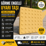 Görme engelli uyarı taşı 30x30x3 cm sarı hissedilebilir yüzey karosu