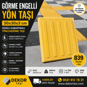 Görme engelli yönlendirme taşı 30x30x3 cm sarı hissedilebilir yüzey