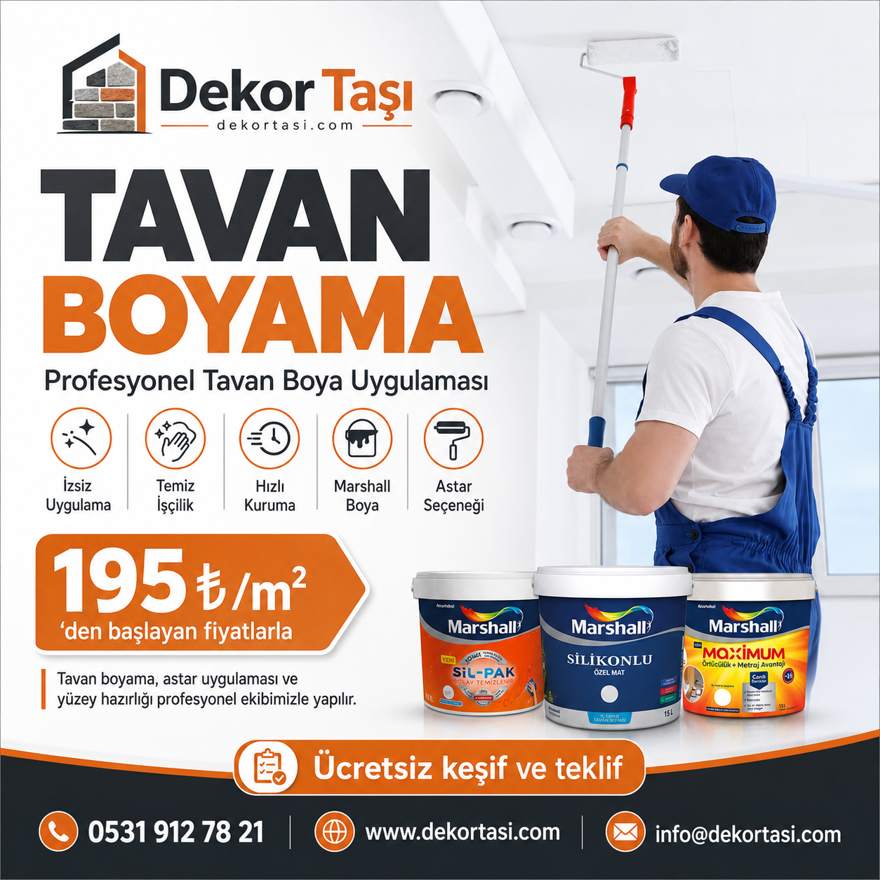 Dekor Taşı iç cephe airless boya ve tavan boyama uygulaması