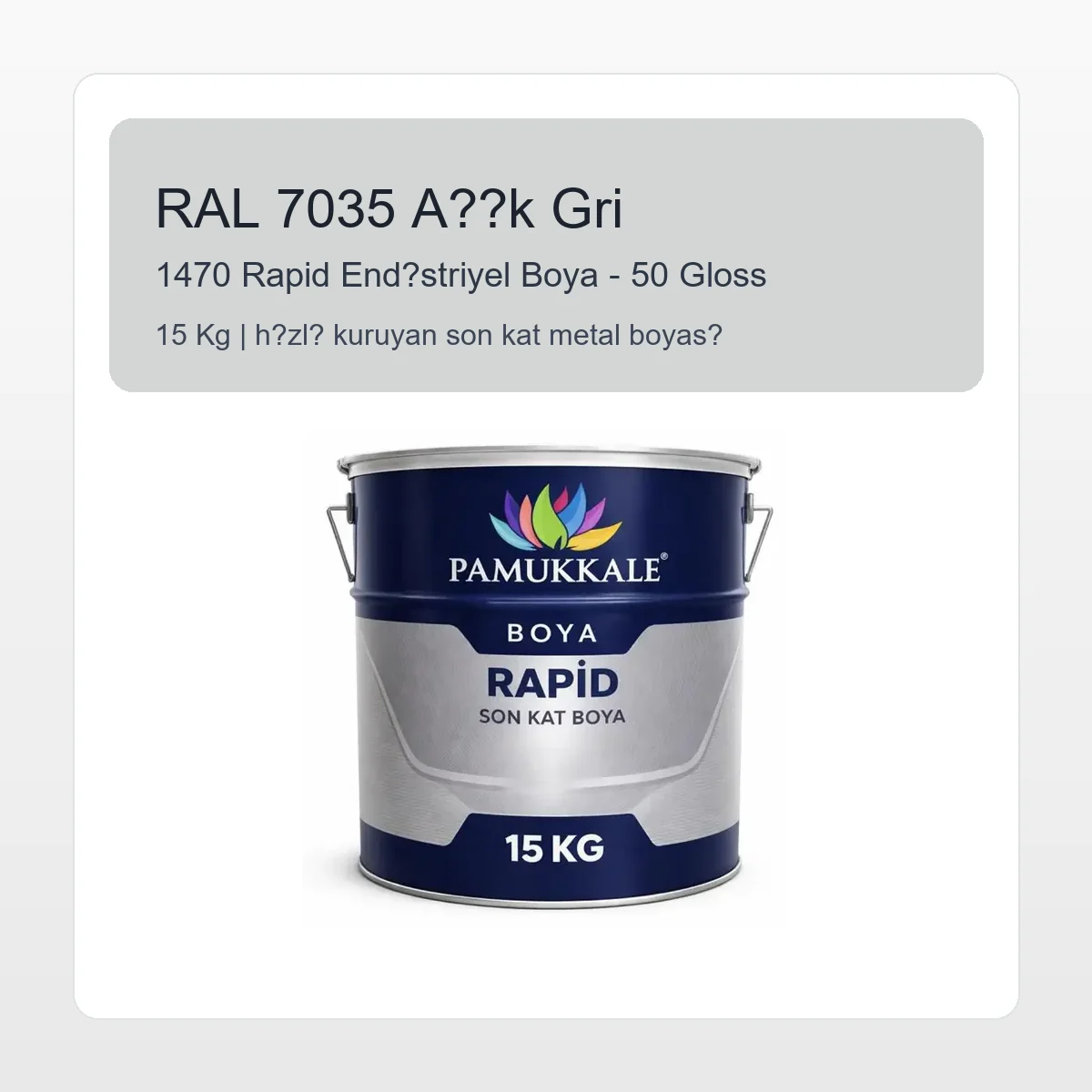 Pamukkale 1470 Rapid Endüstriyel Boya 15 Kg Açık Gri RAL 7035