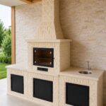 Truva Beton Barbekü Tezgahlı ve Eviyeli bahçe barbekü modeli
