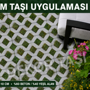 Çim taşı uygulaması vitrin görseli - 40x60x10 cm yeşil otopark zemini