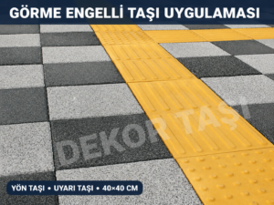 Görme engelli taşı uygulaması vitrin görseli yön taşı ve uyarı taşı 40x40 cm