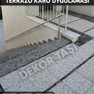 Terrazo karo uygulaması wash beton dış mekan kaymaz zemin kaplama vitrin görseli