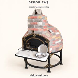 Dekor Taşı 120 cm taş kaplı fırının alt rafsız ön görünümü