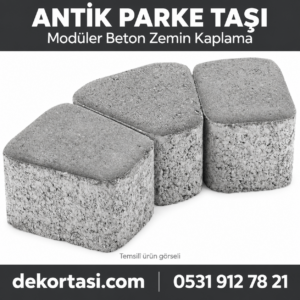 Dekortasi.com Antik Parke Taşı, üç gri beton modülün temsilî ürün görünümü