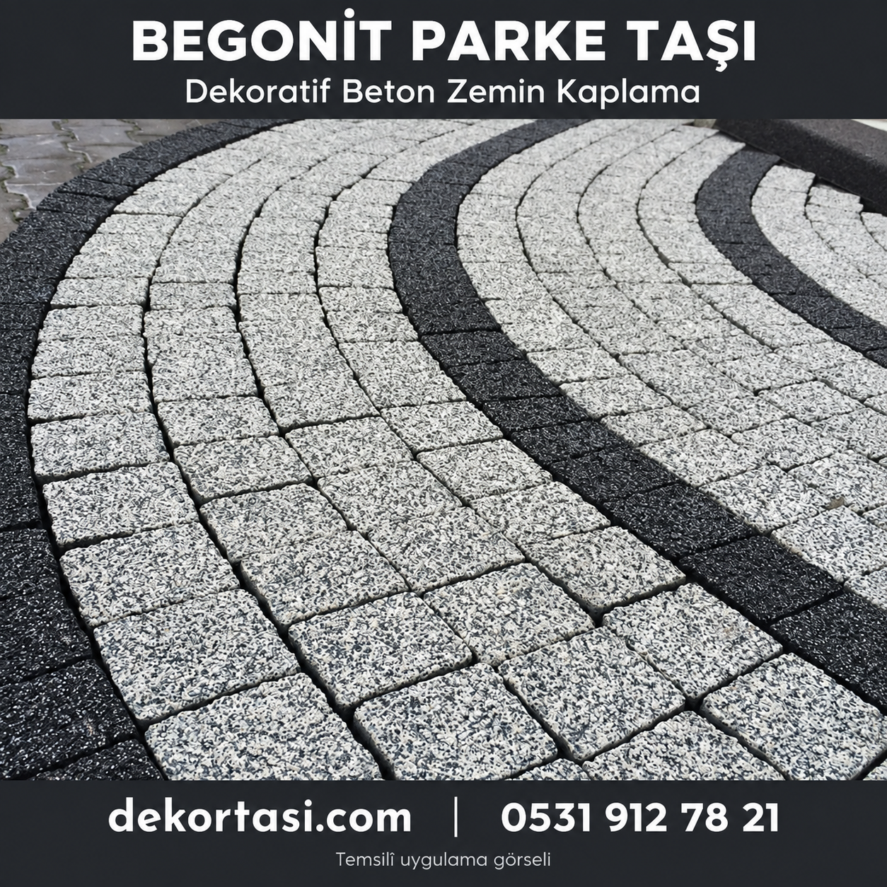 Begonit Parke Taşı - Dekortasi.com Dekortasi.com Begonit Parke Taşı, açık renkli ve antrasit kavisli döşeme için temsilî görsel