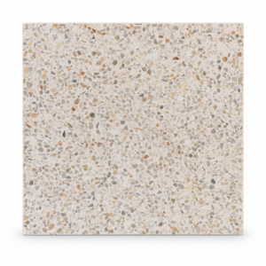 Beyaz fonda bej, krem ve gri parçacıklı 40×40×2,5 cm terrazzo karo